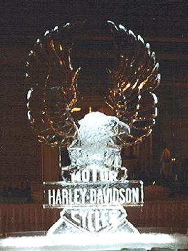 Harley logo in ice world class ice sculpture